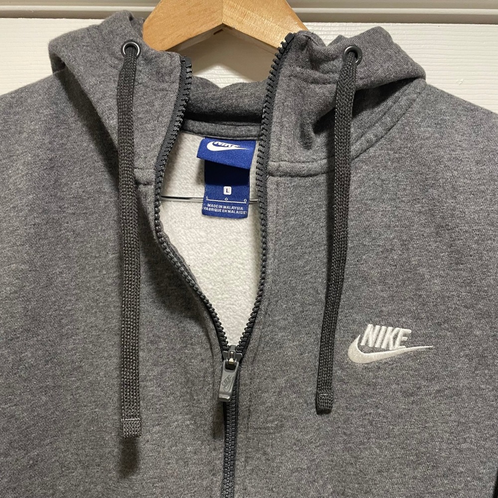 Nike Mens Full Zip Hoodie Size Large Gray Cotton Fleece Sweatshirt Fall Jacket